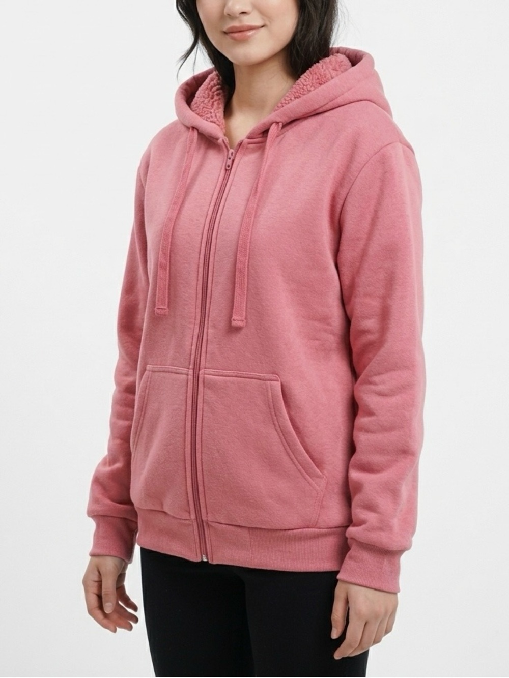 NWT LeeHanton Pink Sherpa Lined Full Zip Hoodie Jacket Plus Size 1XL